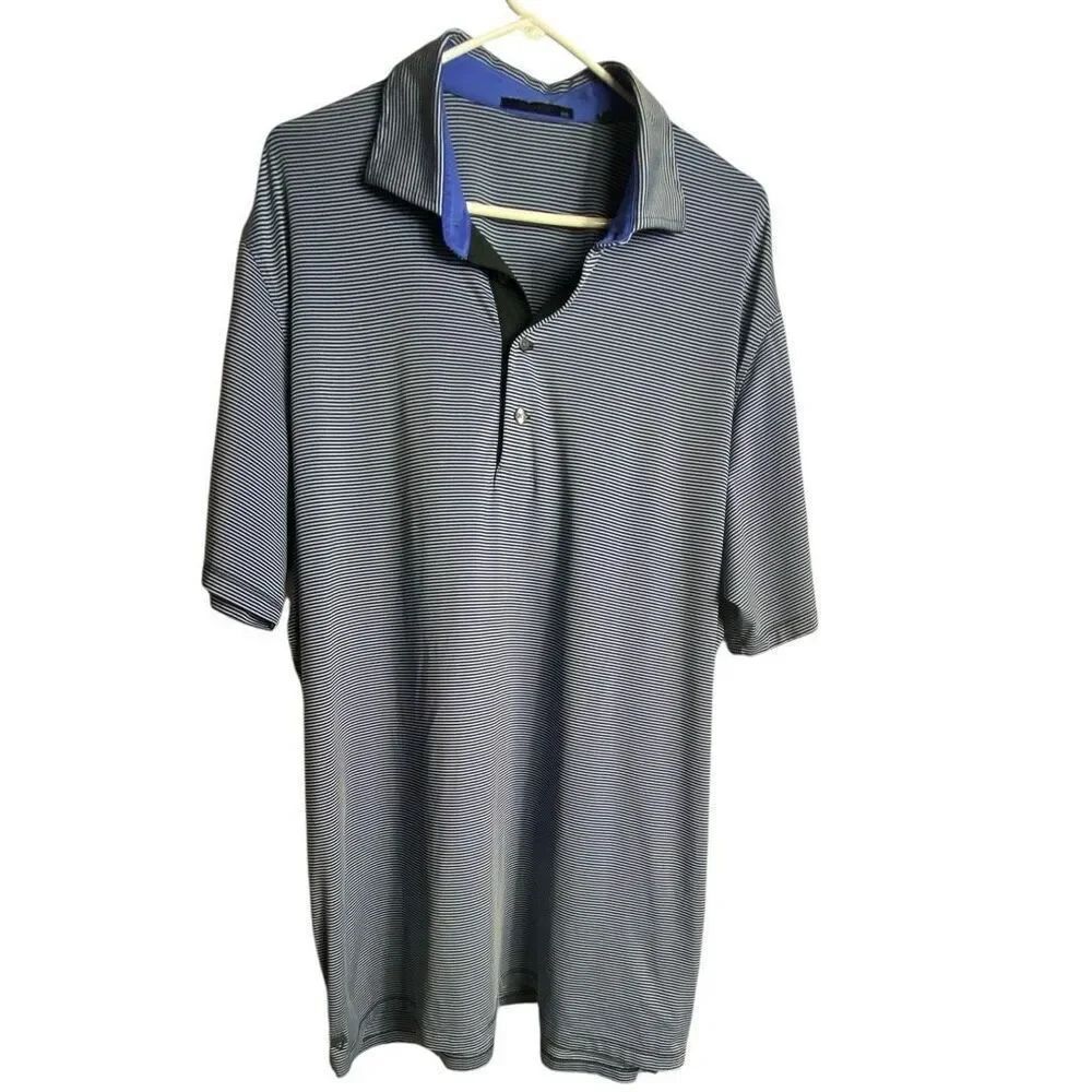 Greyson Polo Shirt Blue Striped Relaxed Collared Sport Golf Wolf Men’s Size XXL